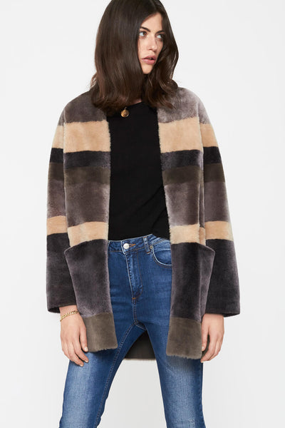 STRIPED SHEARLING COAT